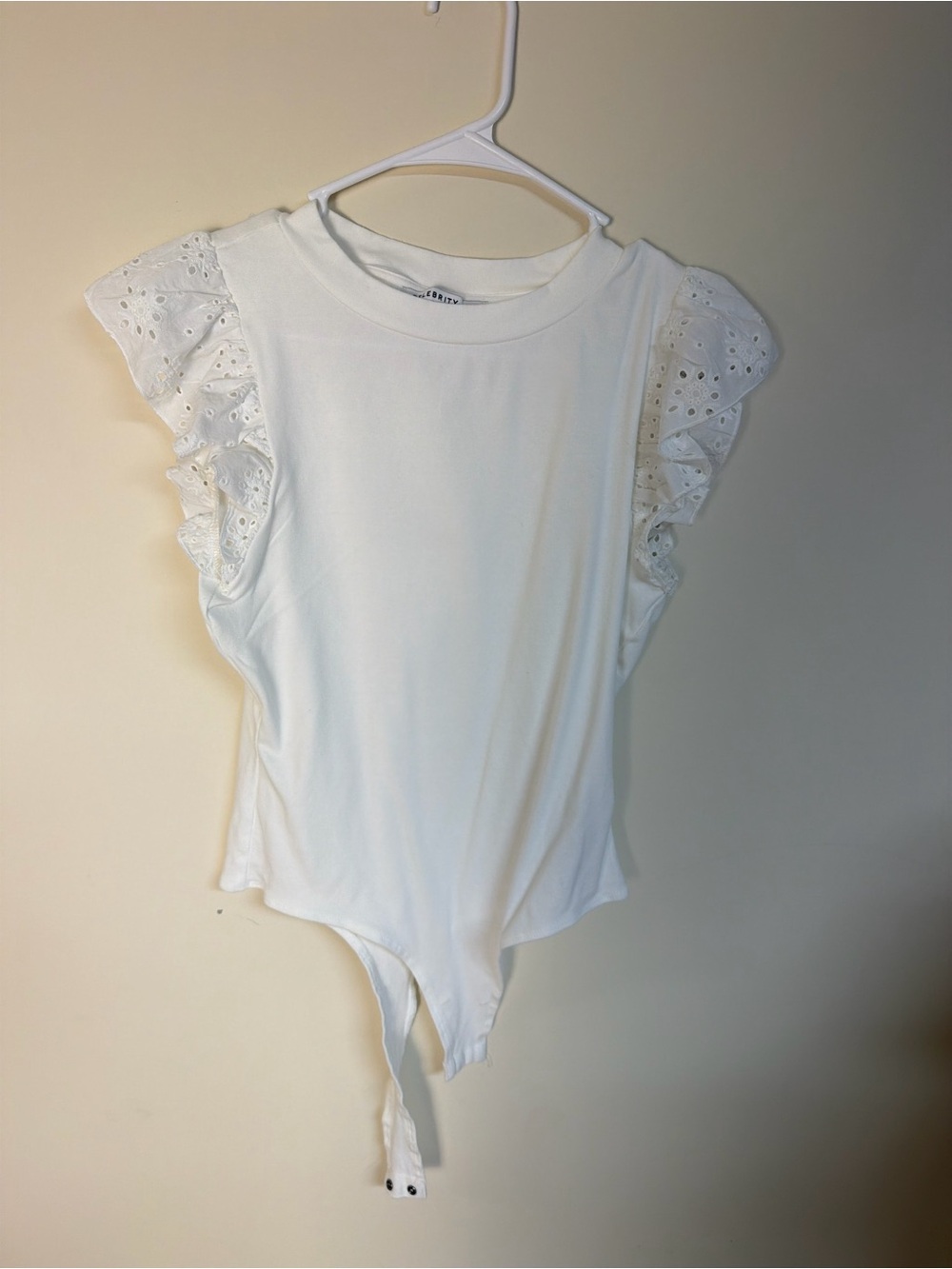 Celebrity Pink White Eyelet Ruffle Sleeve Bodysuit